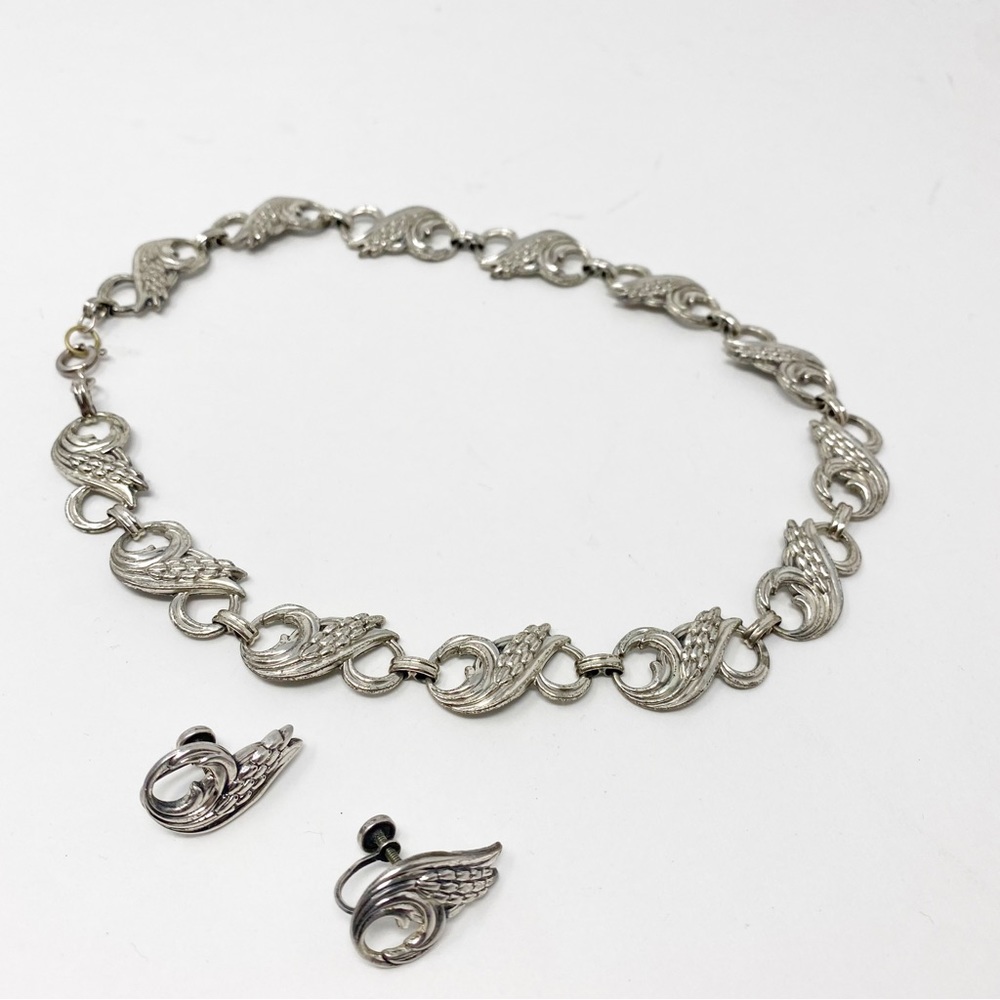 692 Vintage Danecraft Sterling Silver Wheat Collar Necklace and Earring jewelry